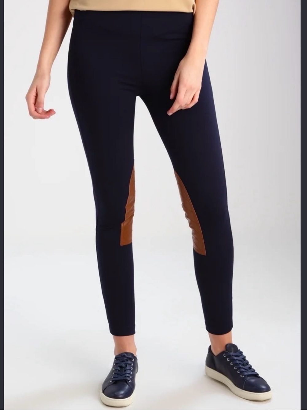 Ralph Lauren Navy Riding Leggings with Brown Knee Patch